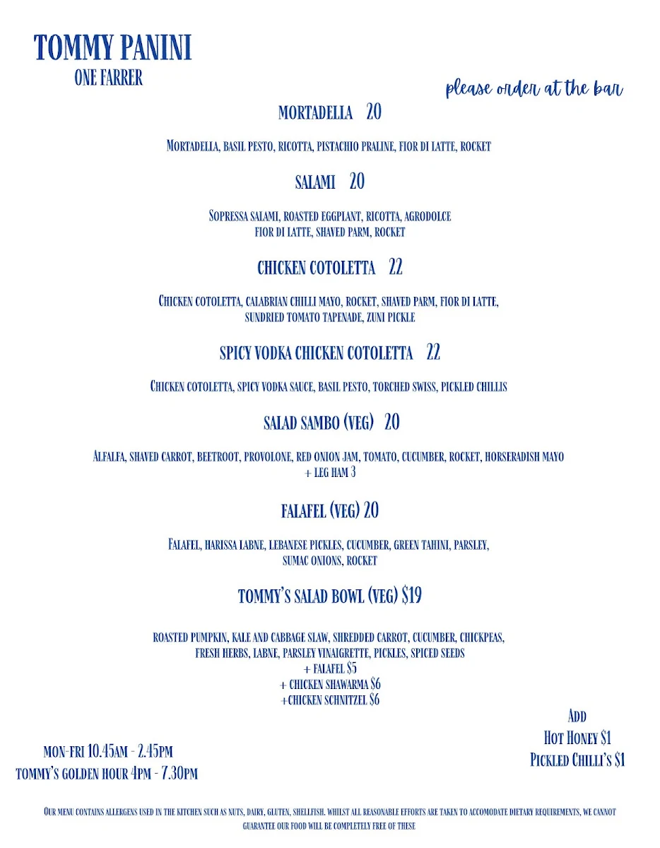 Menu, Tommy Panini