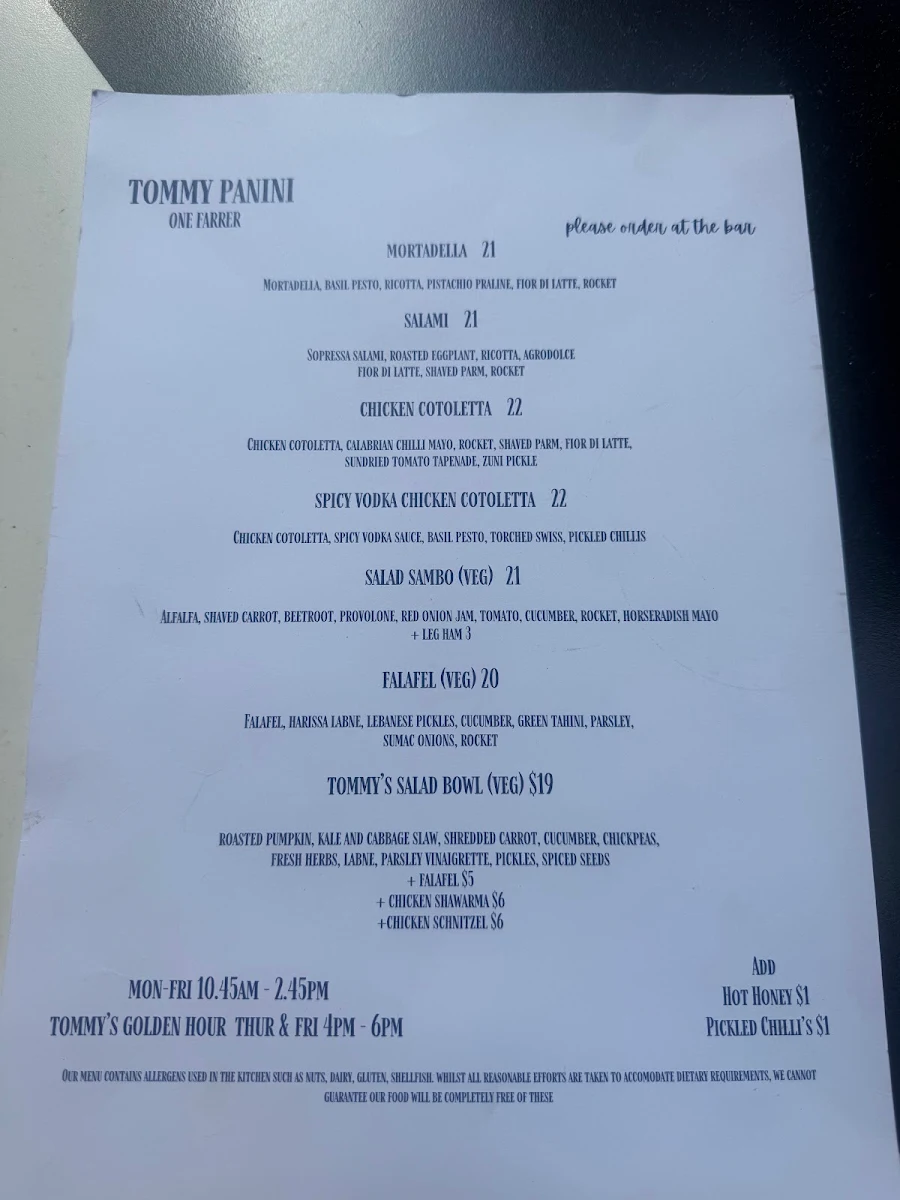 Menu, Tommy Panini