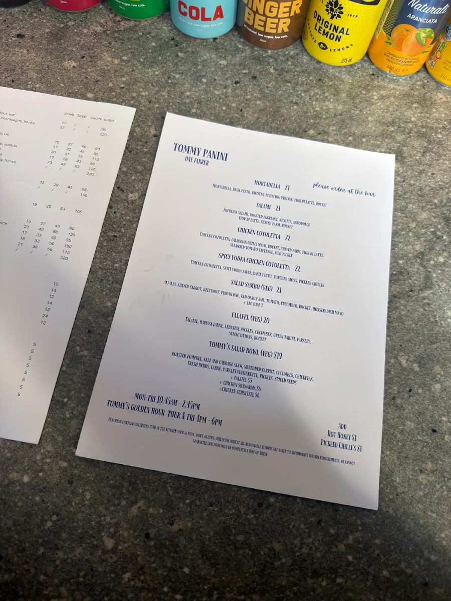 Menu, Tommy Panini