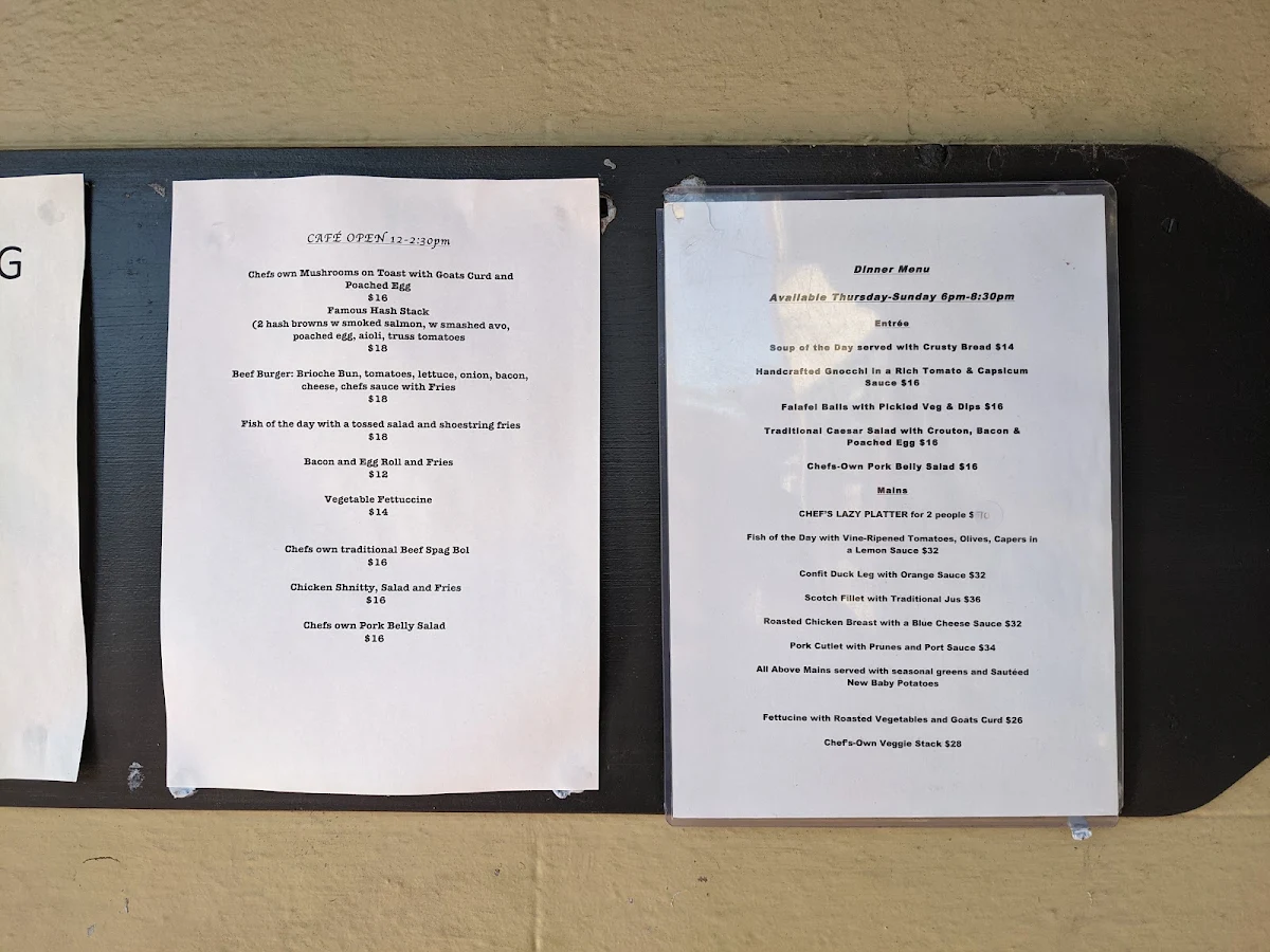 Menu, Victoria & Albert Cafe