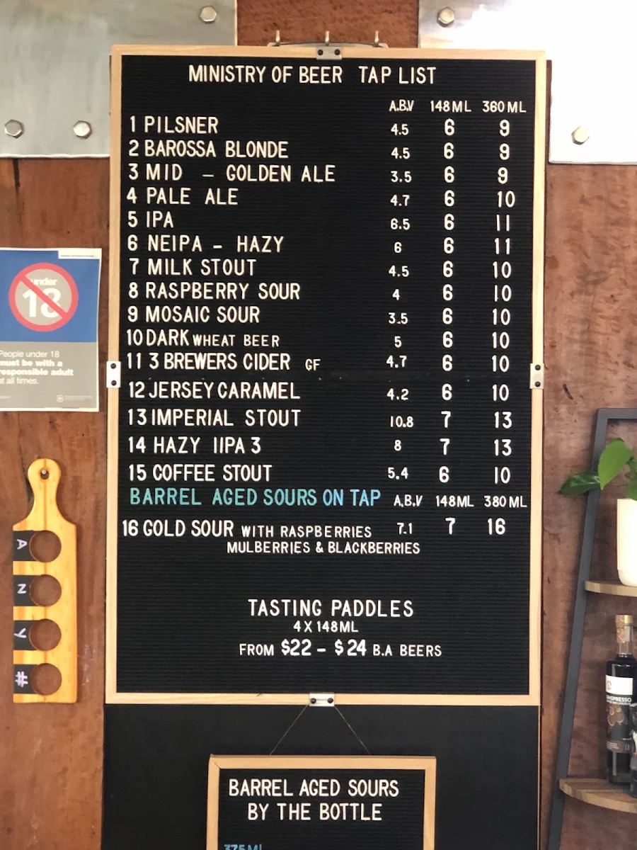 Menu, Ministry of Beer