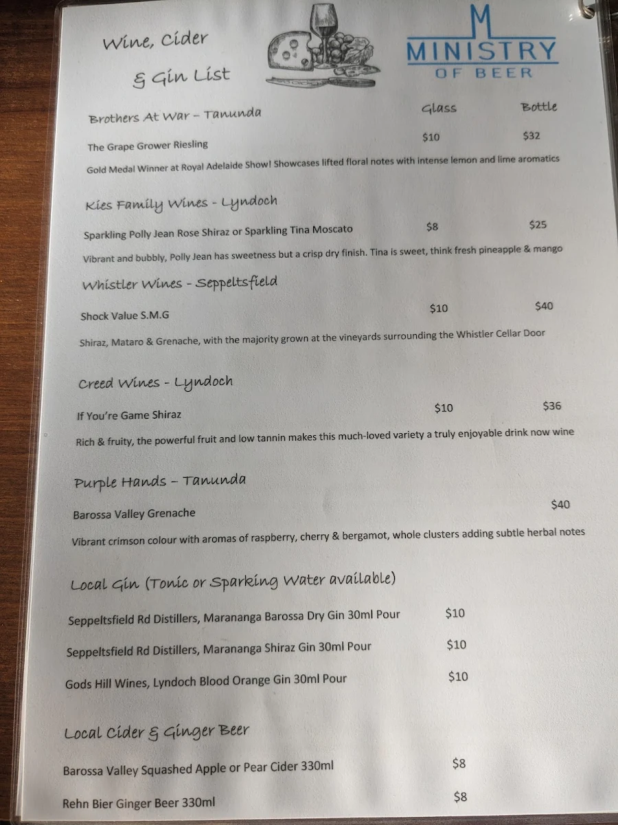 Menu, Ministry of Beer