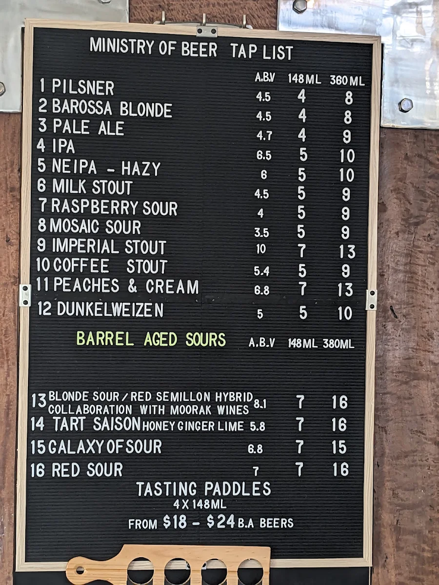 Menu, Ministry of Beer