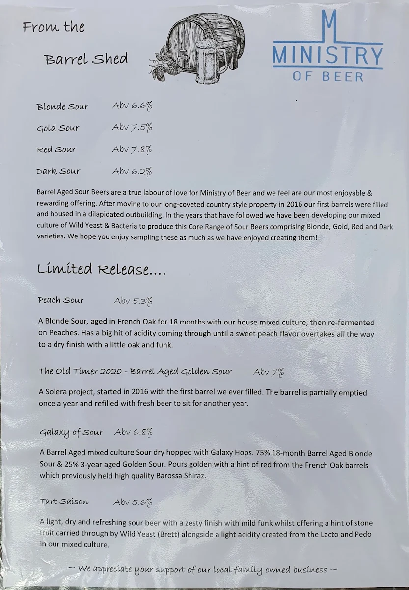 Menu, Ministry of Beer