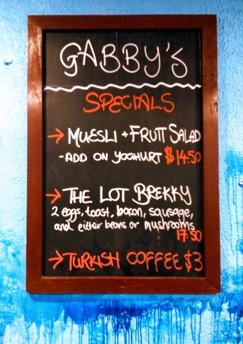 Menu, Gabbys Cafe