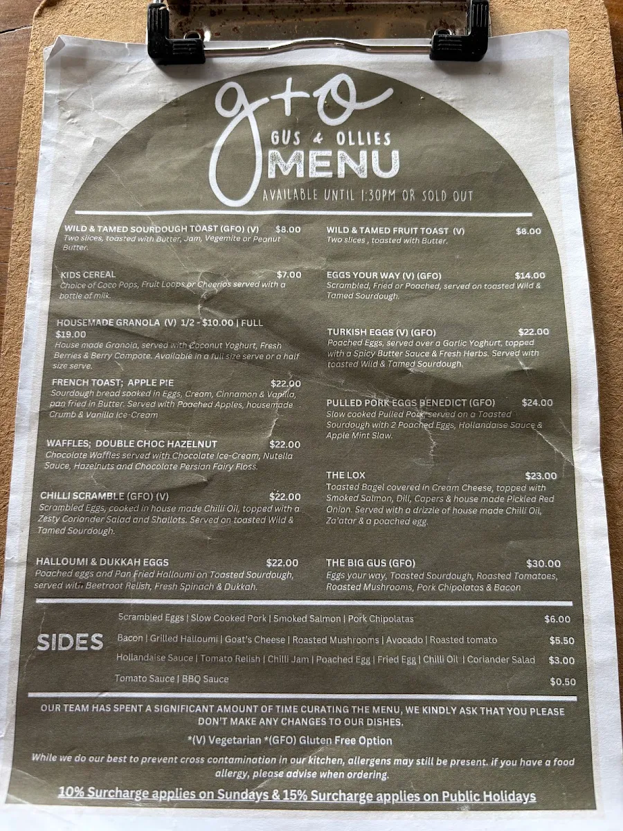 Menu, Gus & Ollies