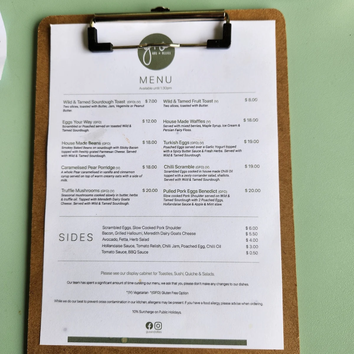 Menu, Gus & Ollies