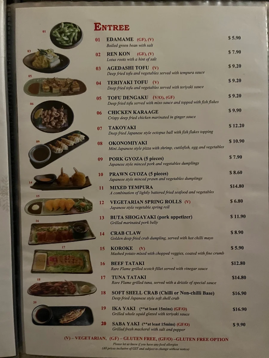 Menu, YUKI Japanese Restaurant