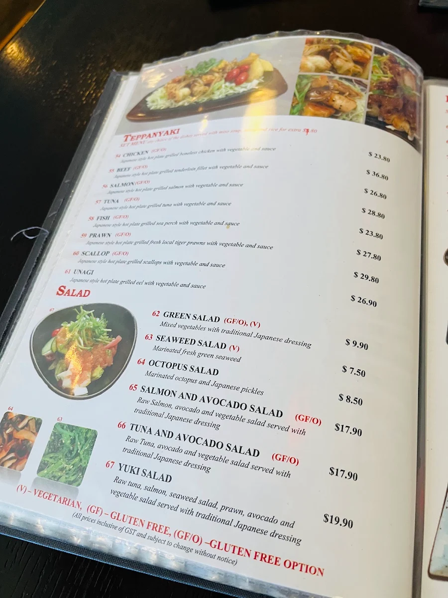 Menu, YUKI Japanese Restaurant