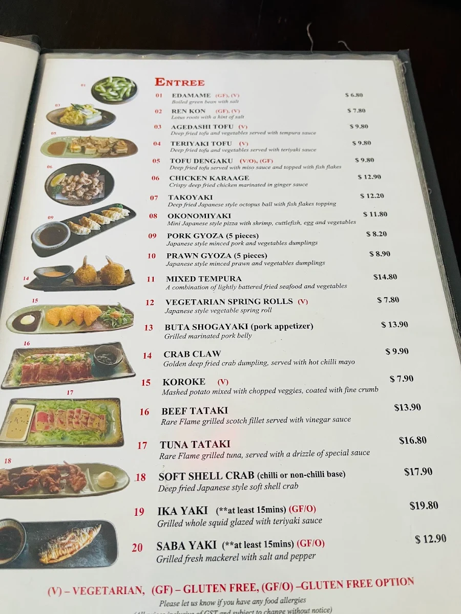 Menu, YUKI Japanese Restaurant
