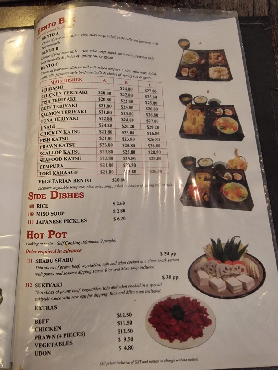 Menu, YUKI Japanese Restaurant