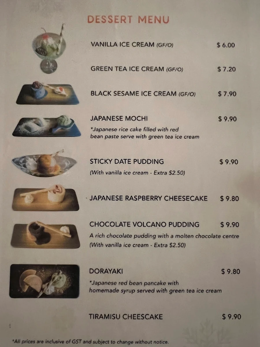 Menu, YUKI Japanese Restaurant