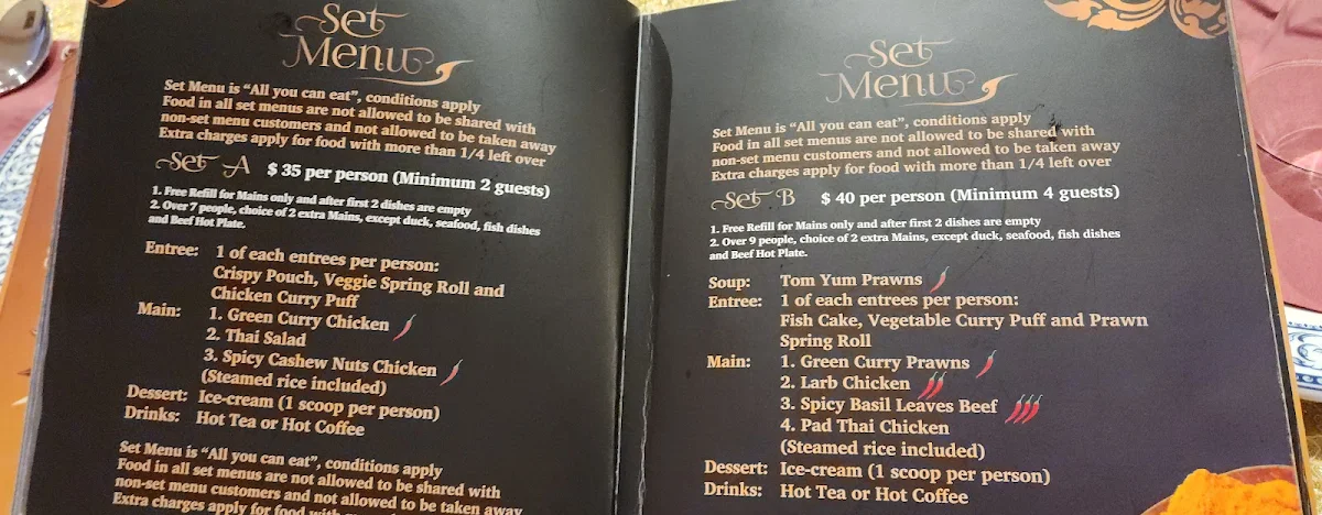Menu, Rose of Thailand