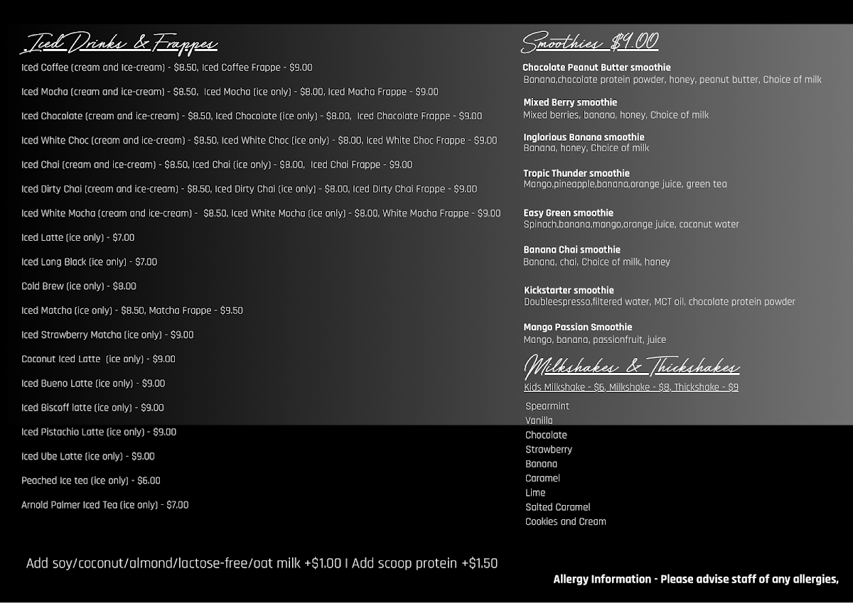 Menu, Townhouse Coffee Co and Cafe, Eaton