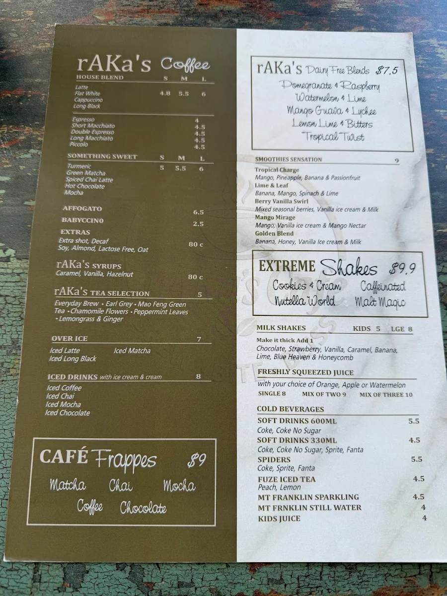 Menu, rAKa’s cafe