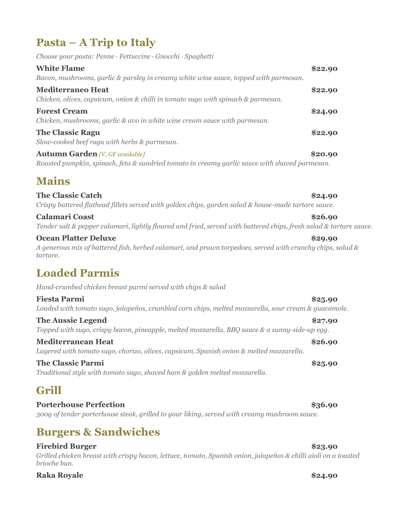 Menu, rAKa’s cafe