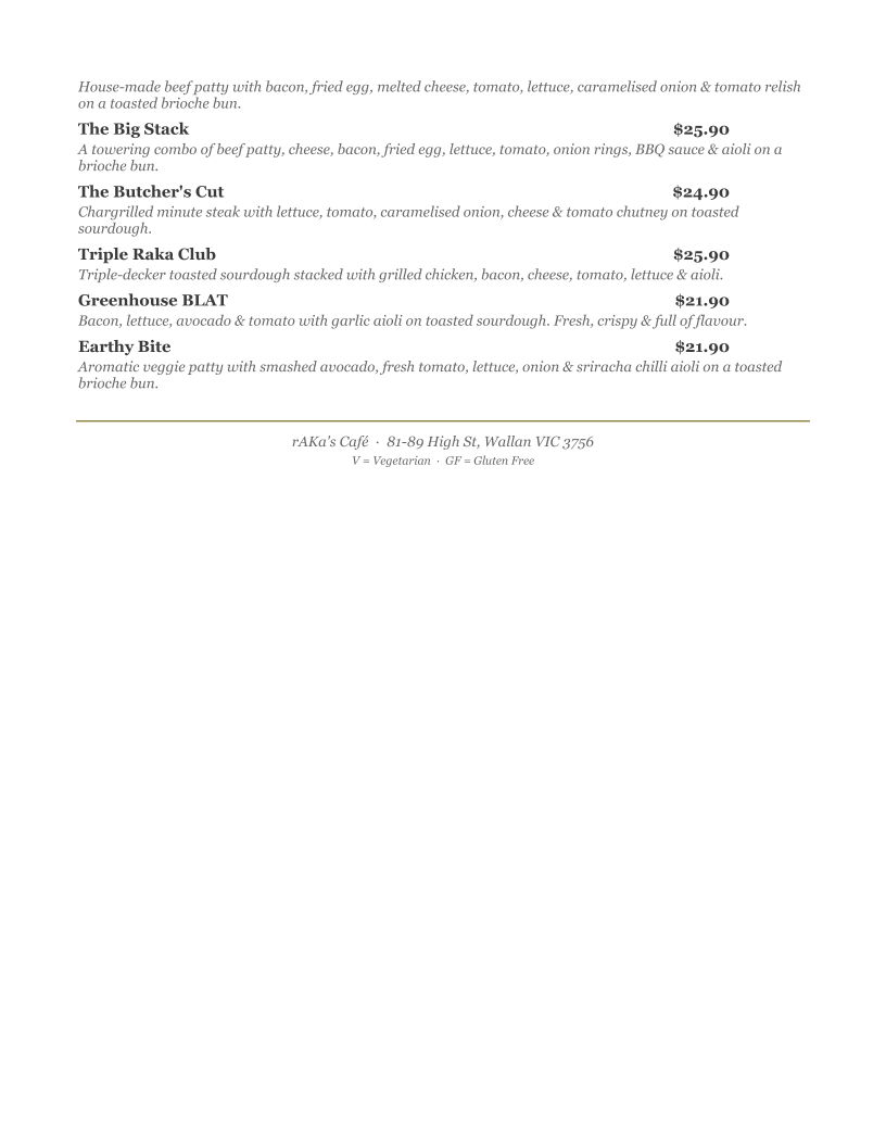 Menu, rAKa’s cafe