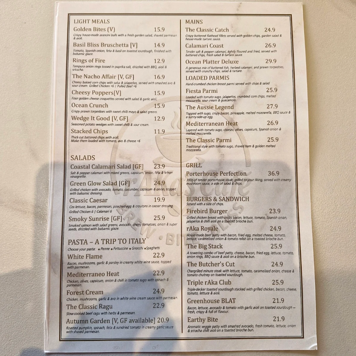 Menu, rAKa’s cafe