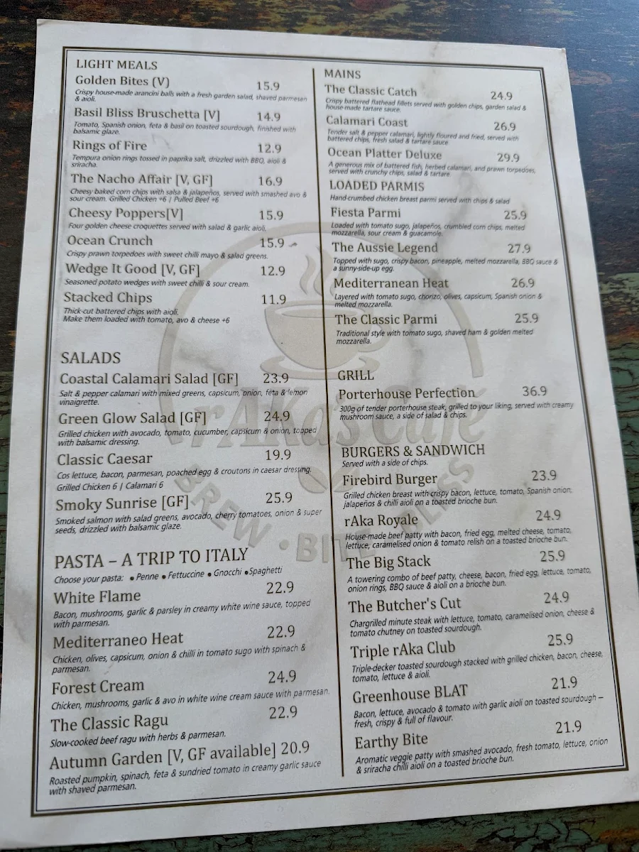 Menu, rAKa’s cafe