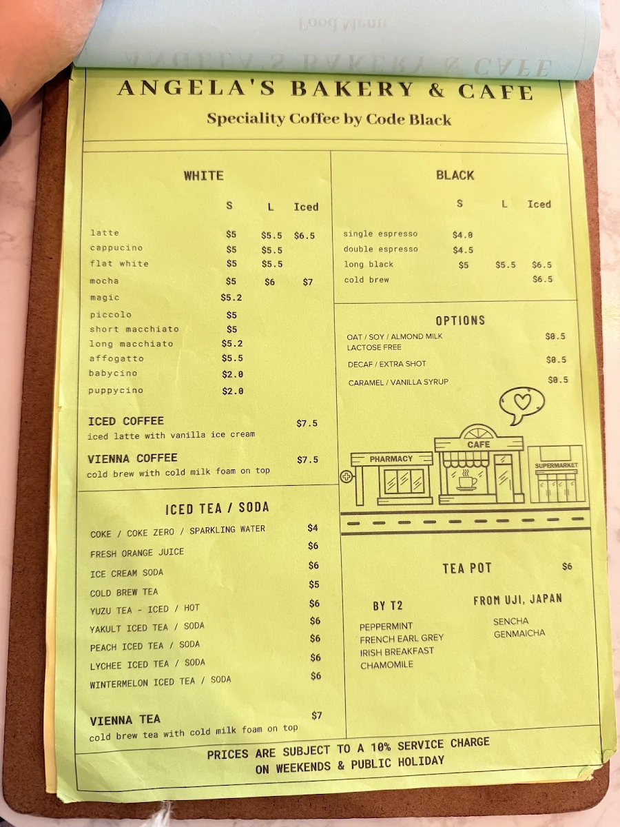 Menu, Angela’s Bakery