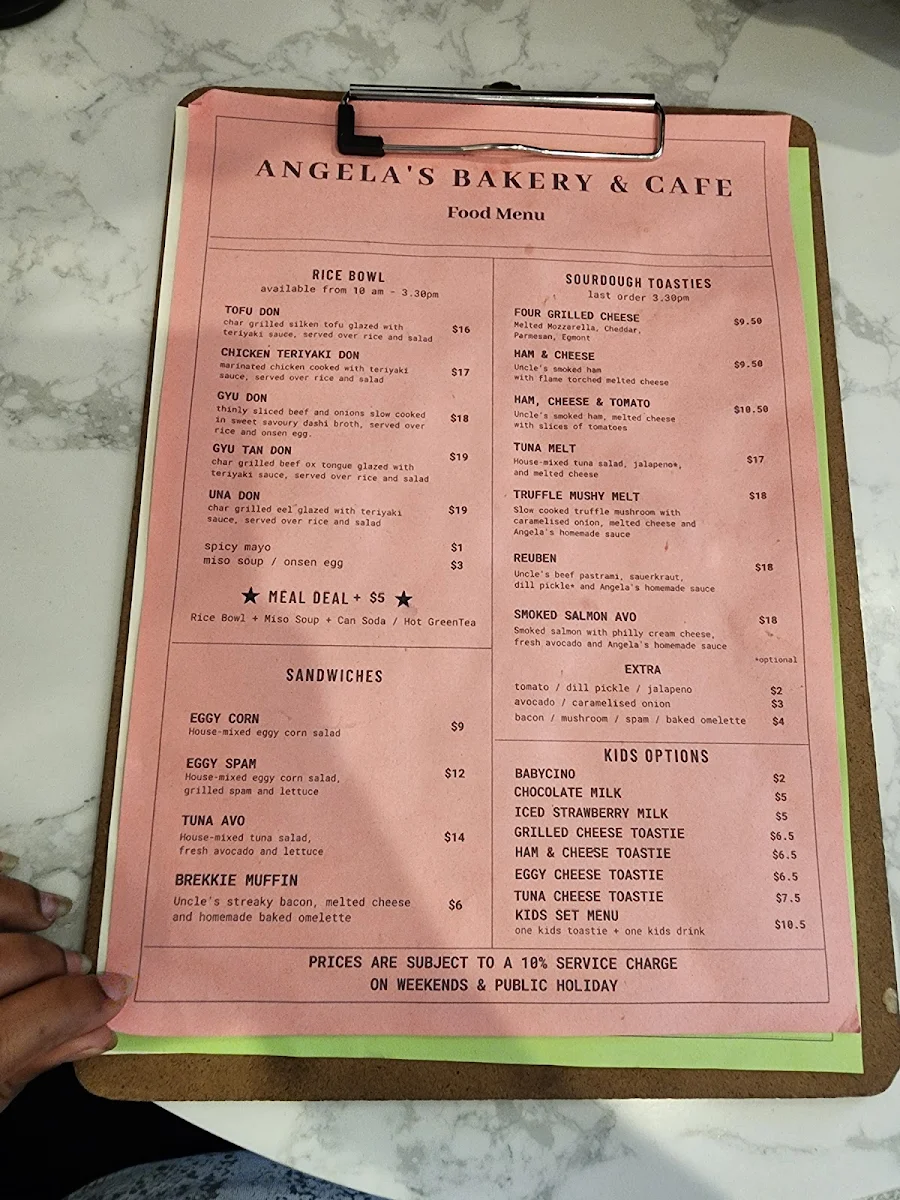 Menu, Angela’s Bakery