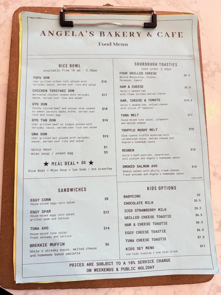 Menu, Angela’s Bakery