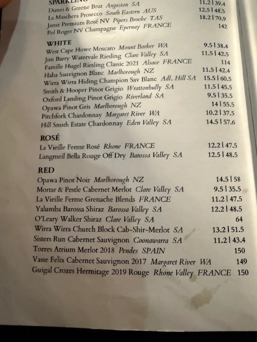 Menu, Acqua Restaurant & Bar
