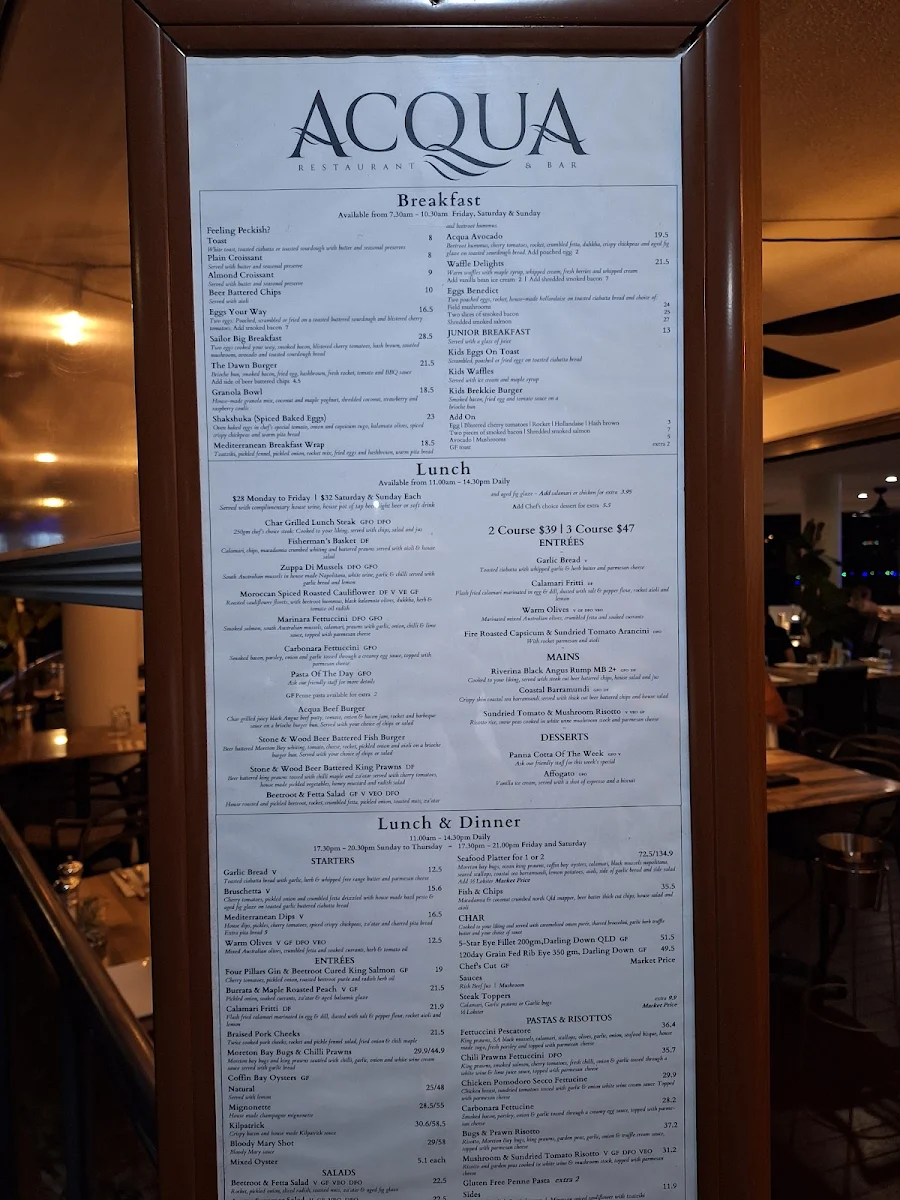Menu, Acqua Restaurant & Bar