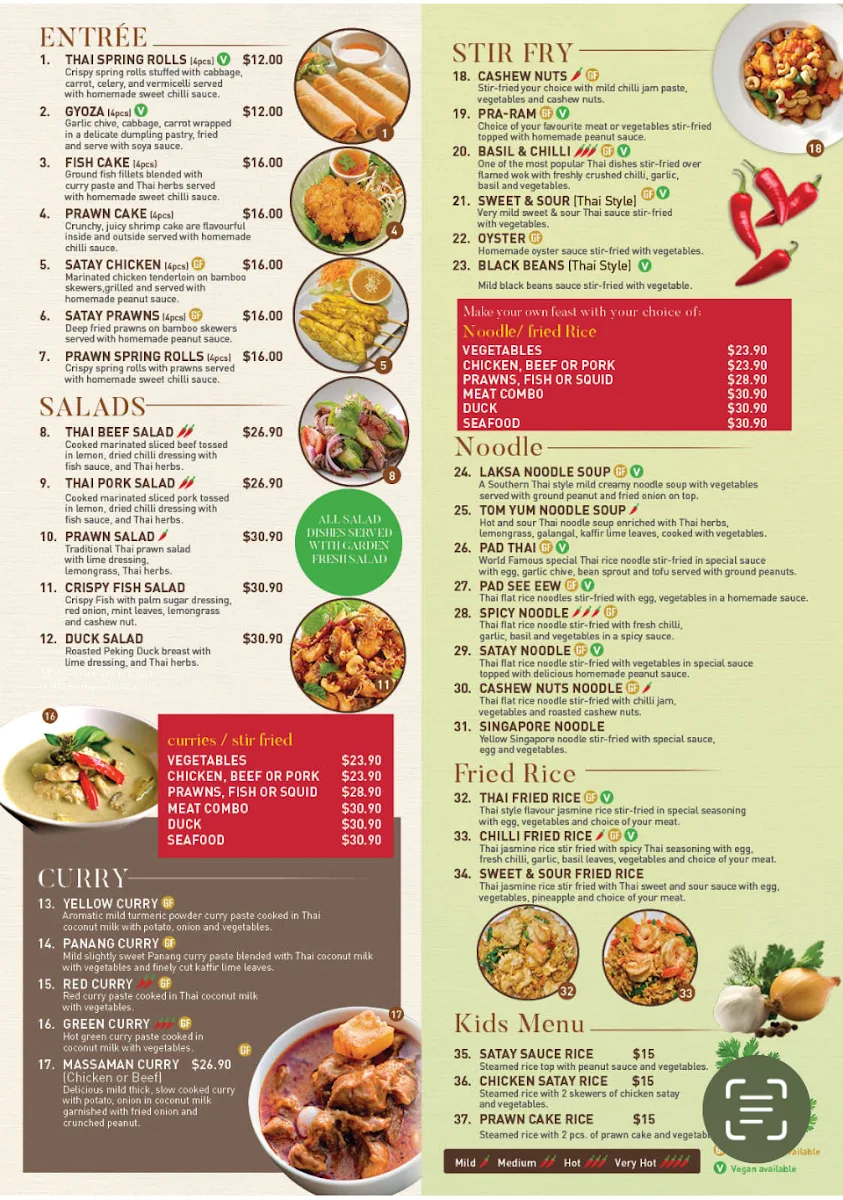 Menu, Thai by the Lake