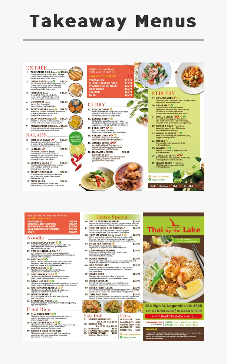 Menu, Thai by the Lake