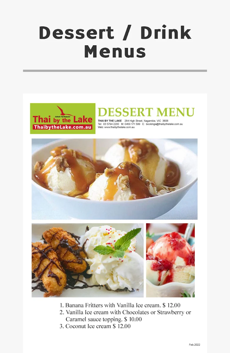 Menu, Thai by the Lake