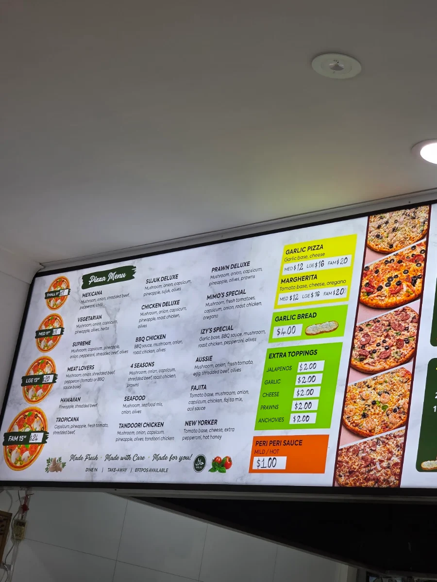 Menu, Panania Pizza