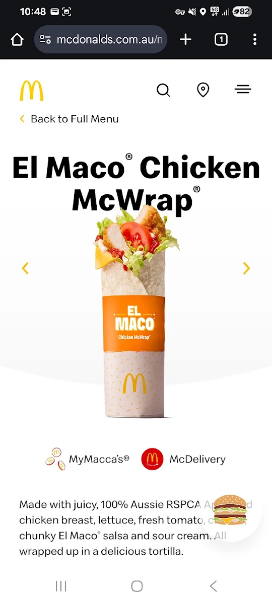 Menu, McDonald's Falcon