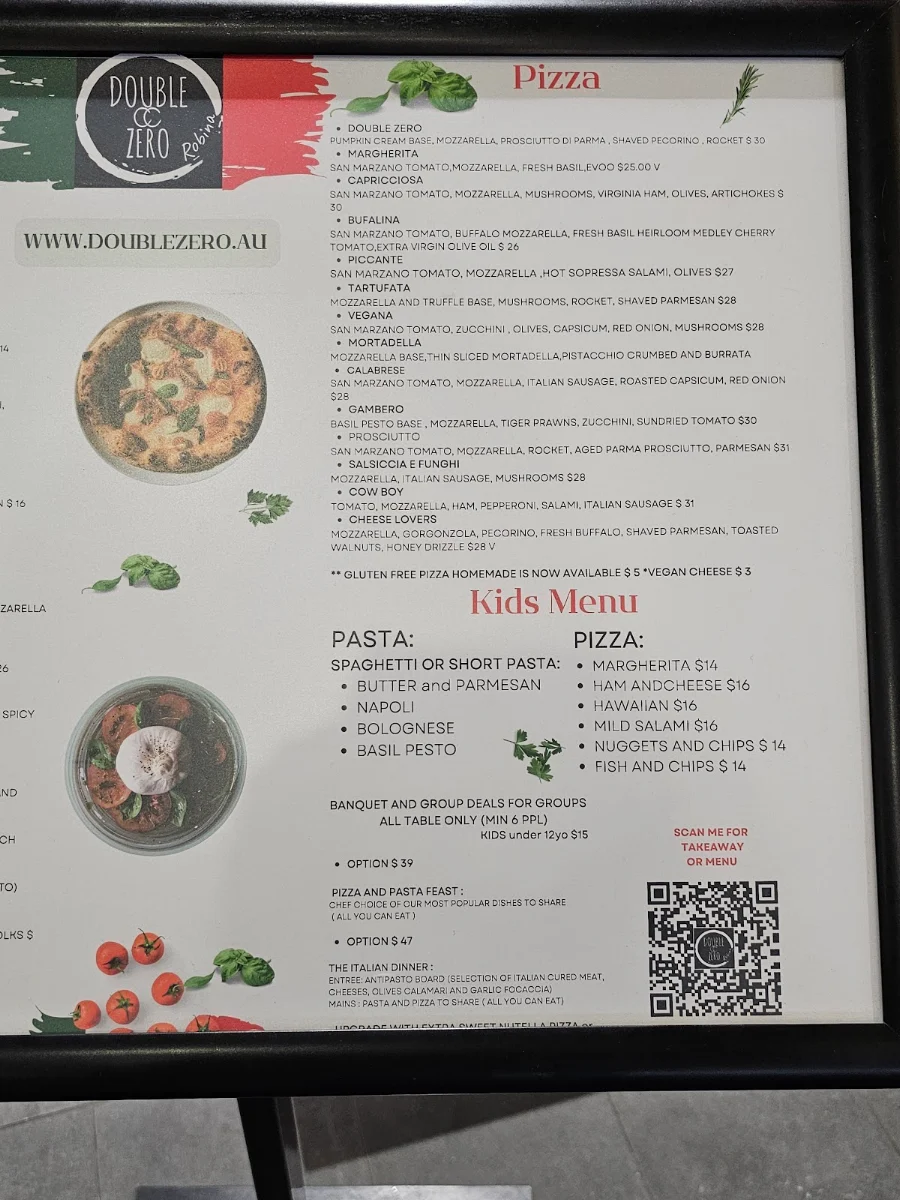 Menu, Double Zero Robina