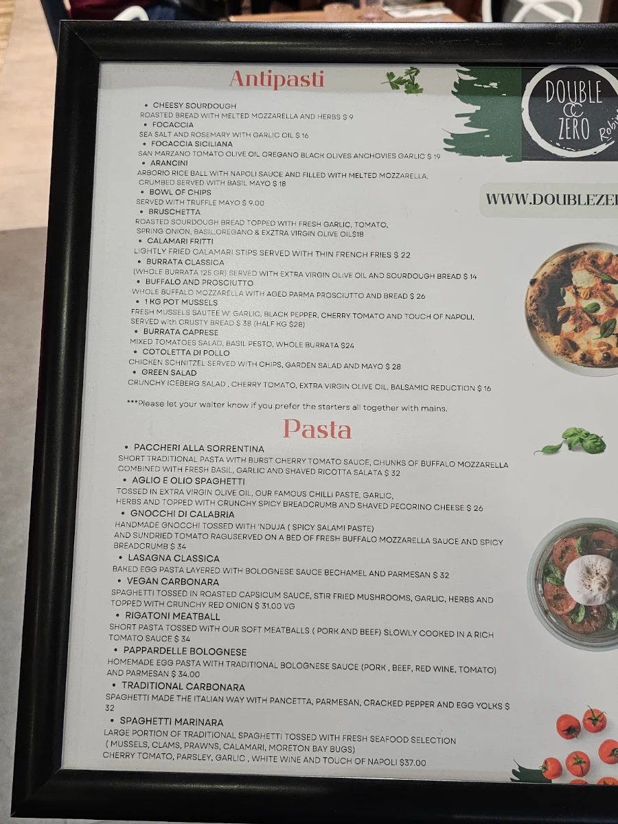 Menu, Double Zero Robina