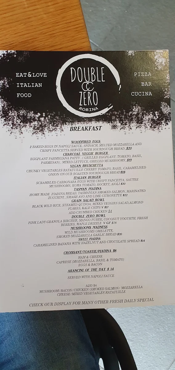 Menu, Double Zero Robina
