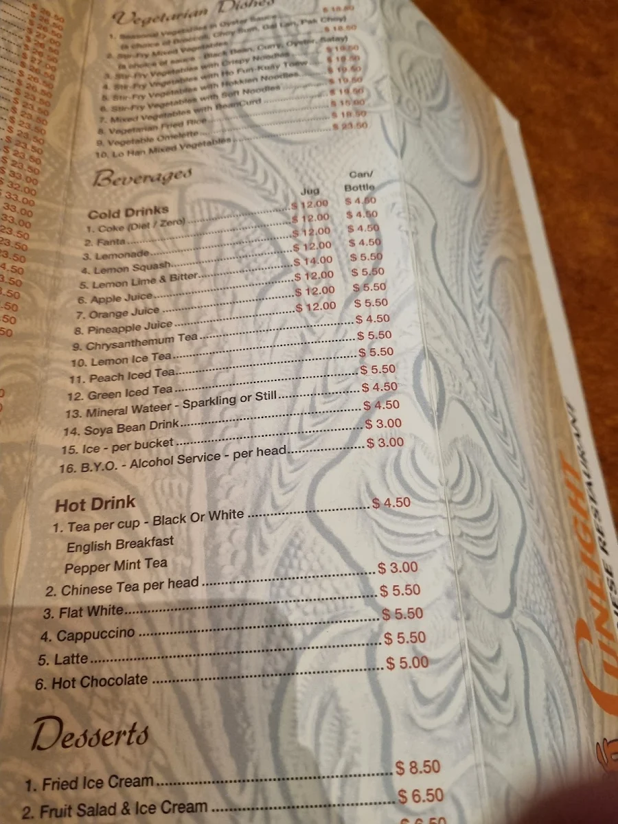 Menu, Sunlight Chinese Restaurant
