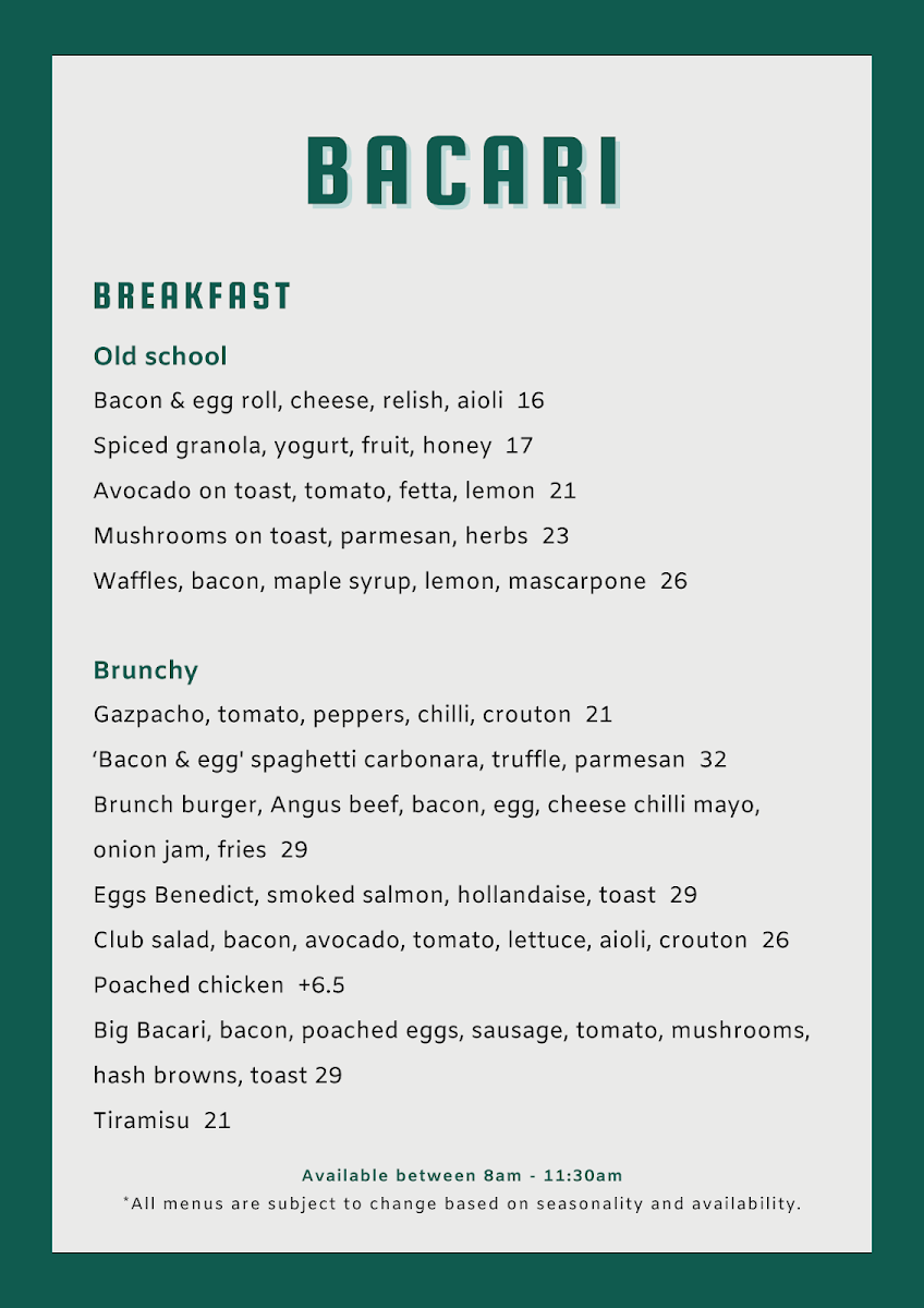 Menu, BACARI