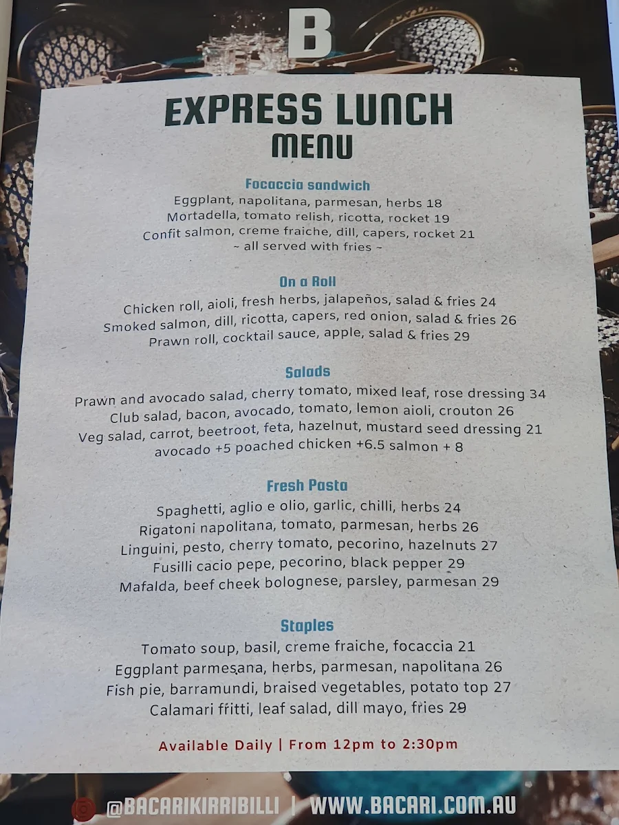 Menu, BACARI