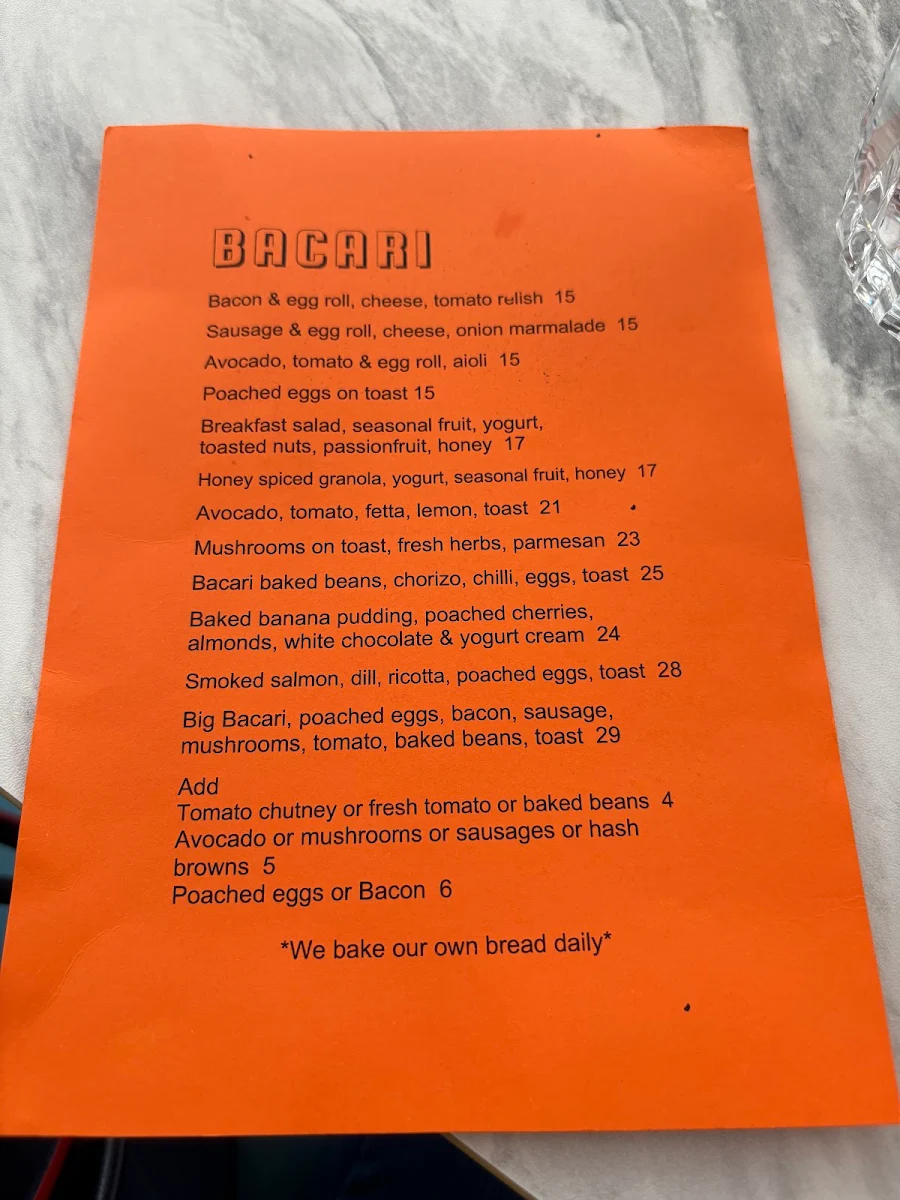 Menu, BACARI