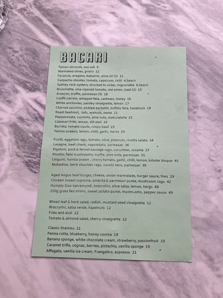 Menu, BACARI