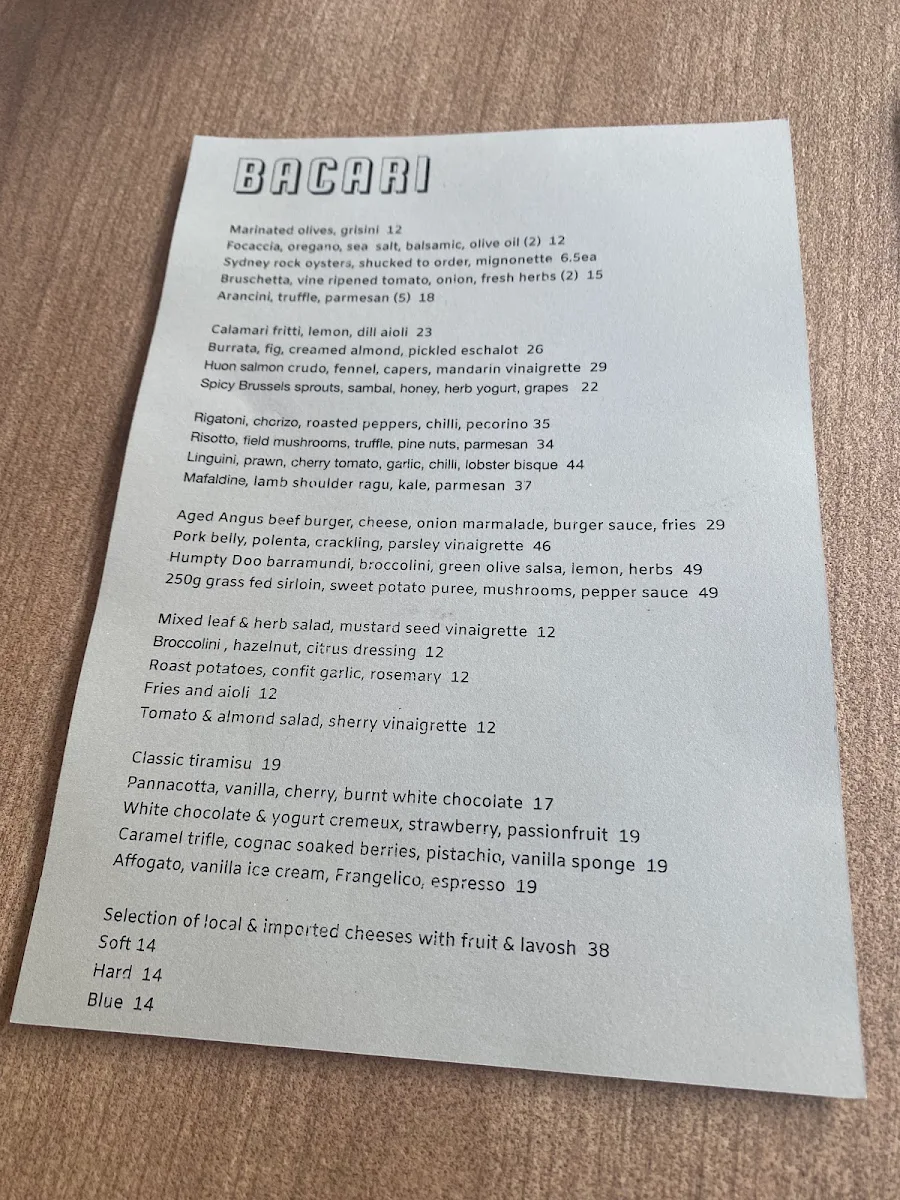 Menu, BACARI