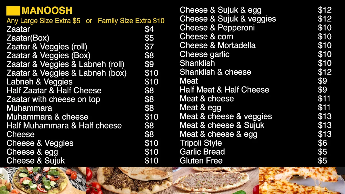 Menu, Tasty Manoosh (Wetherill Park)