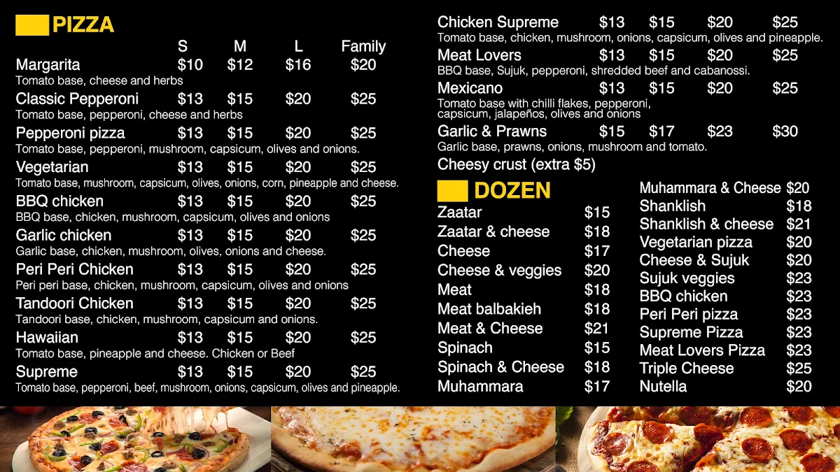 Menu, Tasty Manoosh (Wetherill Park)