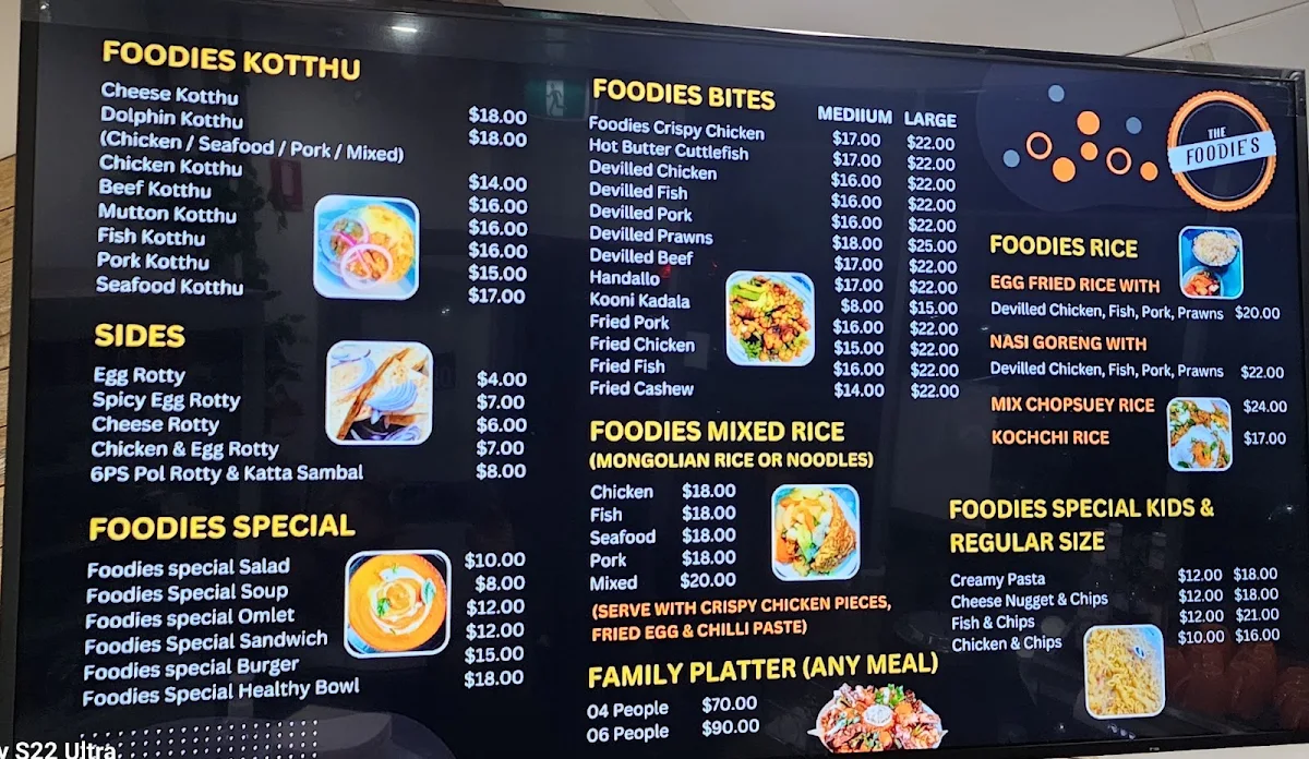 Menu, Foodie's Bakery and Cafe restaurant