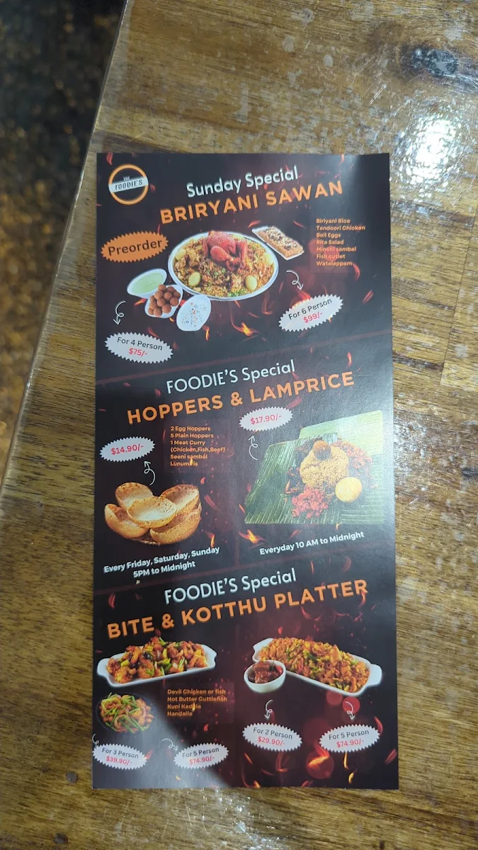 Menu, Foodie's Bakery and Cafe restaurant