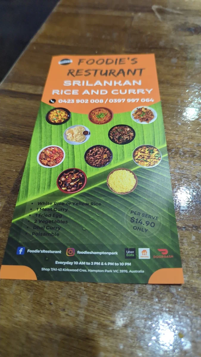 Menu, Foodie's Bakery and Cafe restaurant
