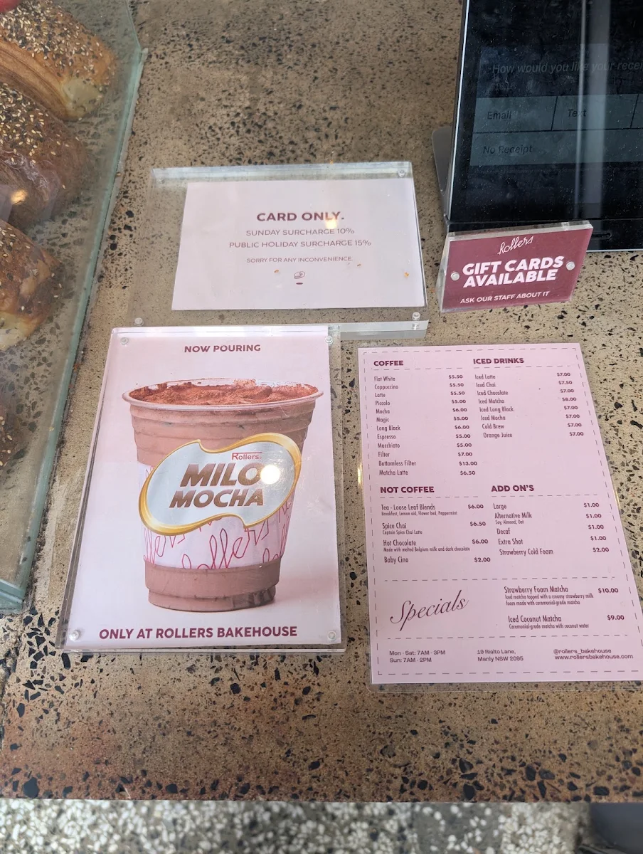 Menu, Rollers Bakehouse