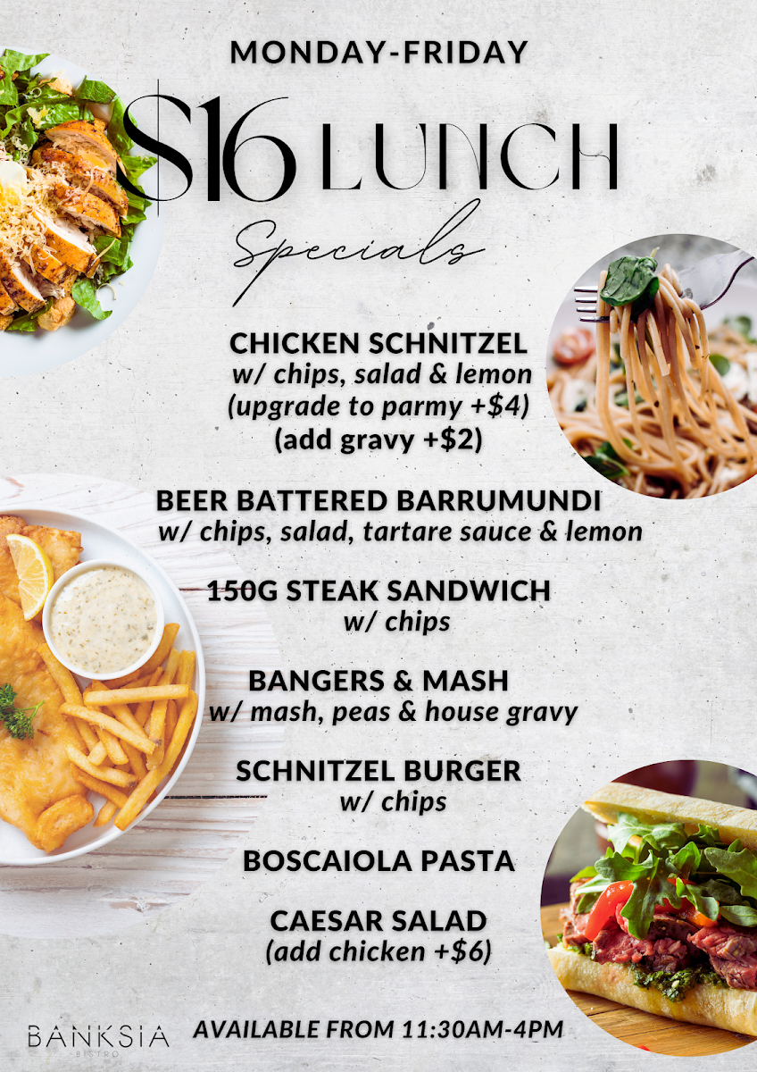 Menu, Banksia Hotel