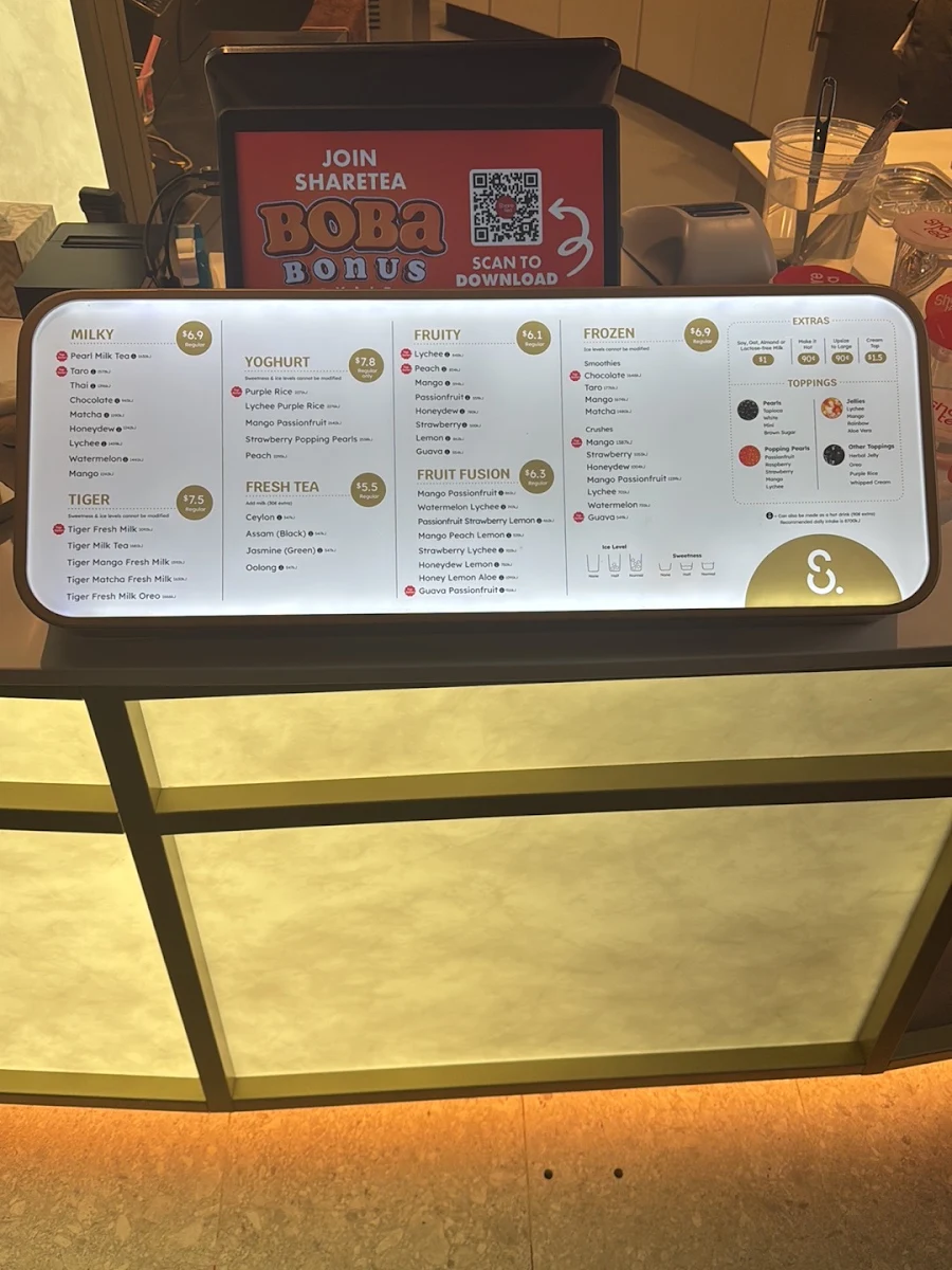 Menu, Sharetea Meriton Tower (George St)